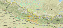 Nepal Map Highlighting Earthquake