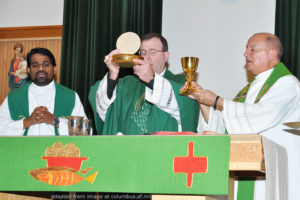 File Photo of Priests Concelebrating Mass Lifting Host and Chalice