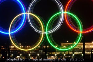 File Photo of Olympic Rings Lights at Night