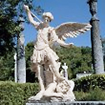 Statue of Saint Michael the Archangel With Sword Raised, Stomping on the Devil