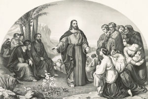 Artistic Drawing of Jesus Preaching in Sermon on the Mount