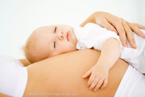 Baby Asleep on Mother's Stomach, adaptde from image at cdc.gov