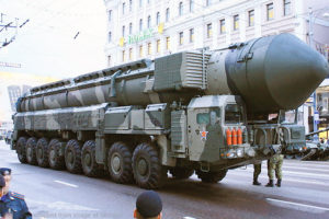File Photo of Russian Nuclear Missile ICBM on Mobile Launcher in Russian Military Parade