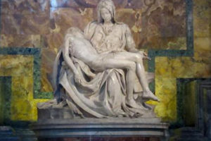 File Photo of Pieta at Saint Peter's Basilica, Depicting the Blessed Virgin Mary as Our Mother of Sorrows, Holding the Body of the Crucified Christ, Sculpture by Michaelangelo, adapted from image at cia.gov