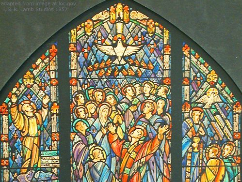 File Image of Pentecost Stained Glass Window Design Drawing, adapted from image at loc.gov attributed to J. & R. Lamb Studios 1857
