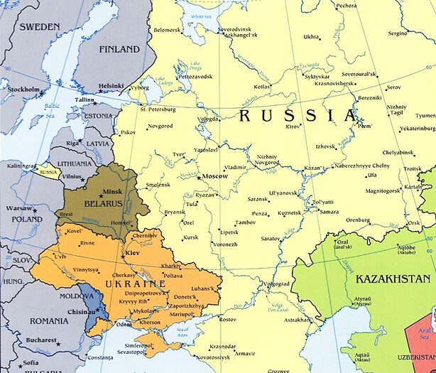 Map of Former Soviet Union, CIS, Western Portion, adapted from image at cia.gov