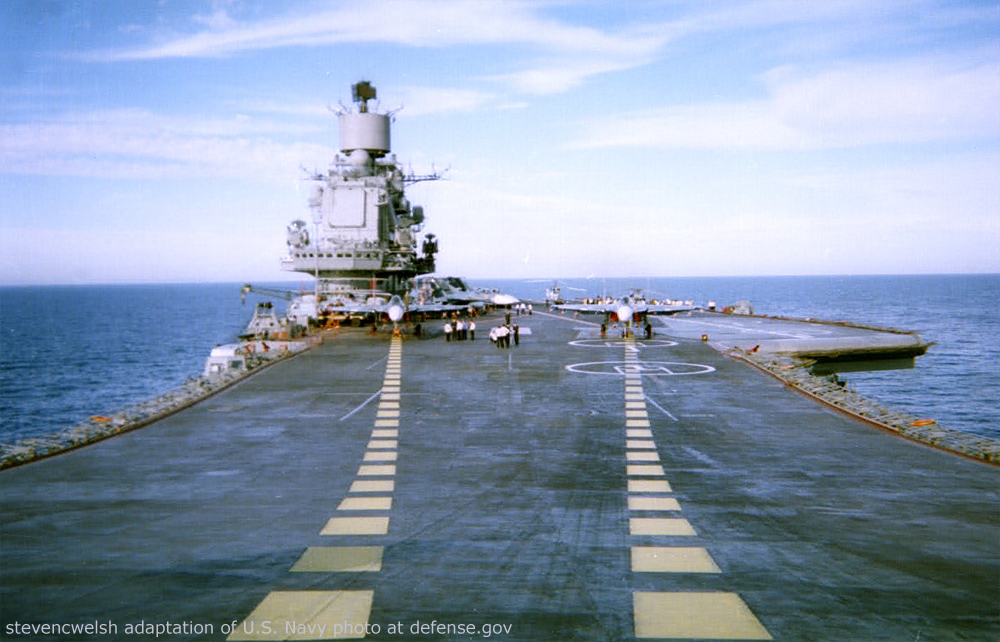 File Photo of Russian Aircraft Carrier Admiral Kuznetsov, Steven C. Welsh adaptation of U.S. Navy Photo at defense.gov