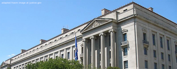 Department of Justice Main Building file photo, adapted from image at doj.gov