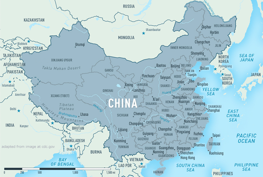 China Map, adapted from image at cdc.gov