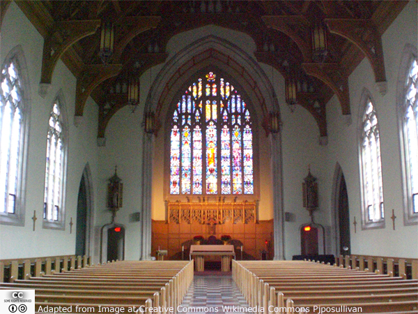 Loretto Abbey Chapel in Toronto, adapted from image posted by Pjposullivan at wikimedia commons