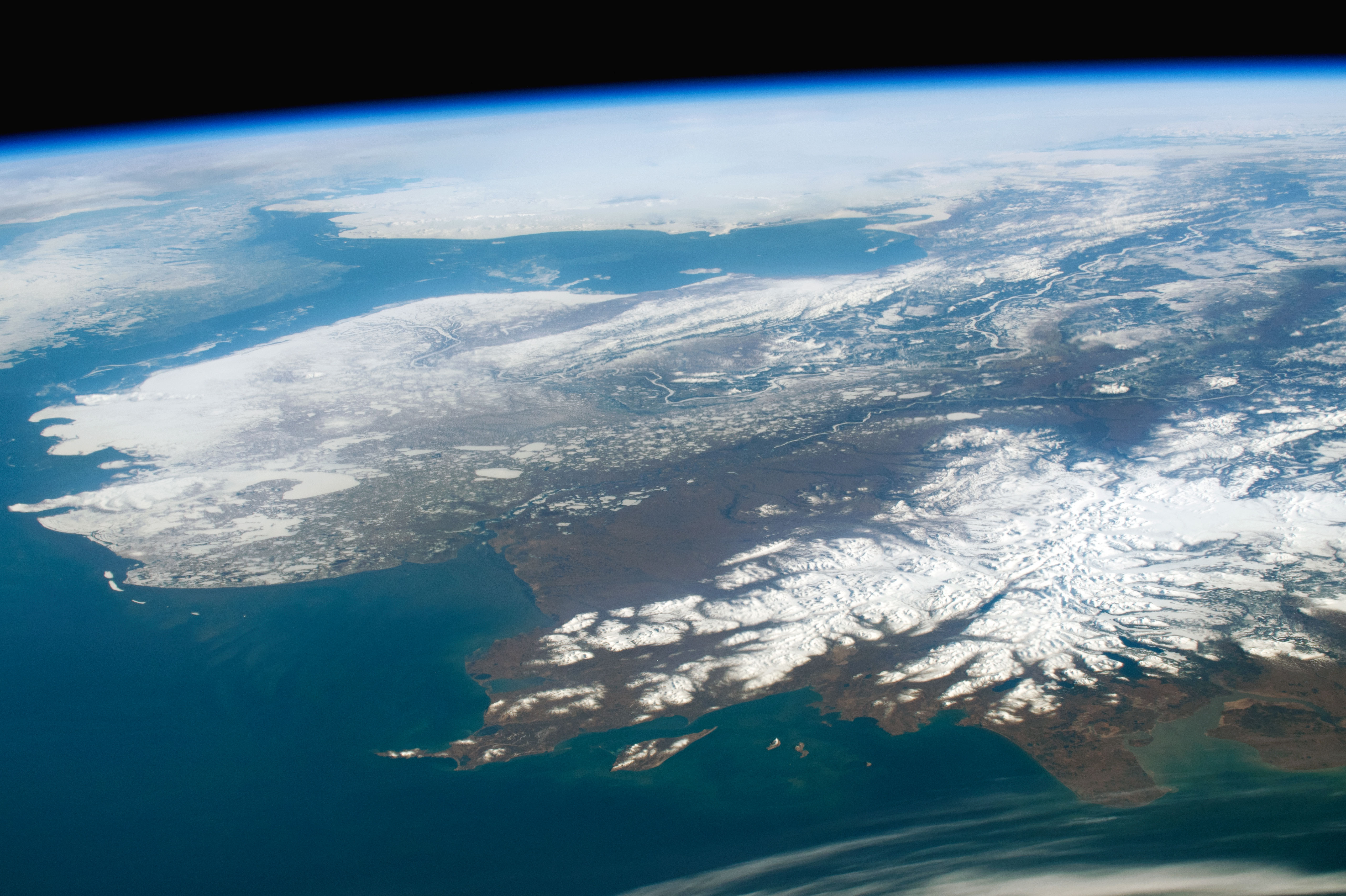 Satellite Photo of Alaska, Bering Strait, Arctic, adapted from image at nasa.gov