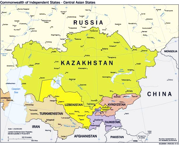 Central Asia Map, adapted from image at cia.gov