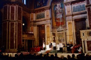 File Photo of Saint Matthew's Cathedral Altar in Washington, D.C., during John F. Kennedy funeral, adapted from archives.gov image