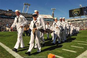 Everbank Stadium Field in Jacksonville, U.S. Navy Sailors