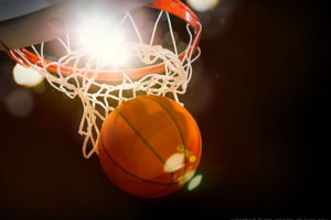 Basketball Going Through Hoop and Net, adapted from image at lanl.gov